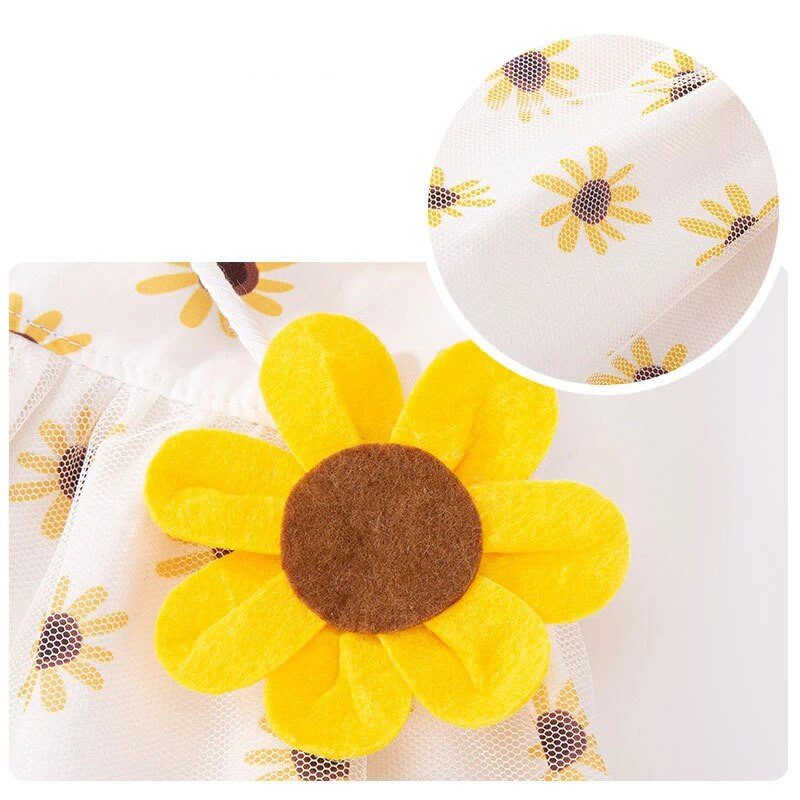 3D-s napraforgó nyári díszes ruhák Francia bulldog női édes kölyök szoknya Születésnapi parti Kis Közepes Chihuahua macska ruházat