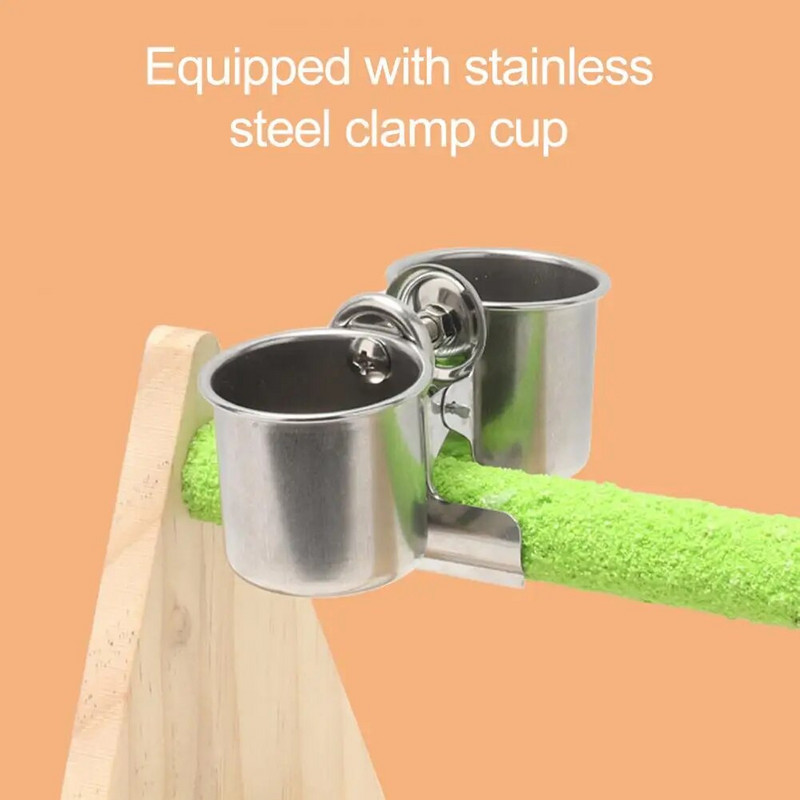 Jucărie pentru păsări Stand triunghi ferm cu cană de hrănire Joacă și odihnă Suport de antrenament pentru papagali din lemn pentru animale de companie Loc de joacă pentru perusi