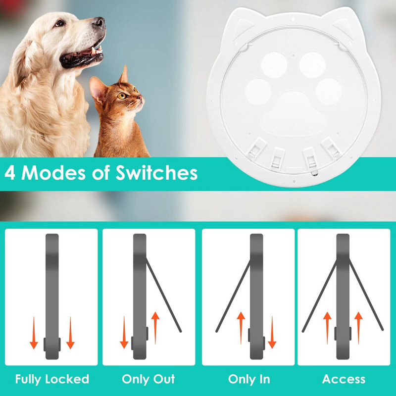 Mājdzīvnieku durvis Jaukas kaķa ķepas formas suņa kaķa atloka durvis ar četrvirzienu drošības slēdzenes atloku durvis suņu kaķiem kaķēniem, maziem mājdzīvnieku vārtiem