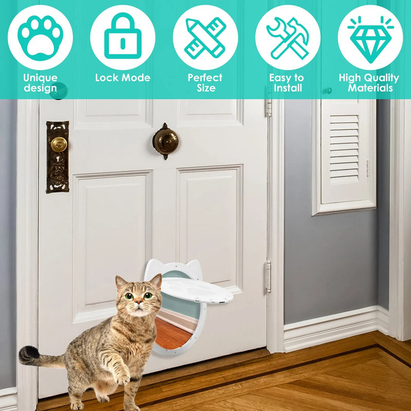 Mājdzīvnieku durvis Jaukas kaķa ķepas formas suņa kaķa atloka durvis ar četrvirzienu drošības slēdzenes atloku durvis suņu kaķiem kaķēniem, maziem mājdzīvnieku vārtiem