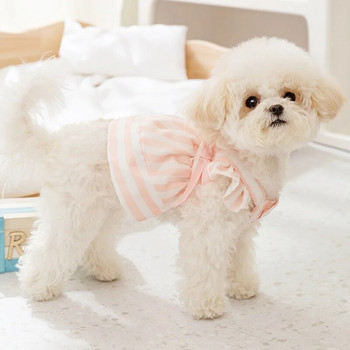 Ριγέ φόρεμα για σκύλους κατοικίδιων ζώων Καλοκαιρινή φούστα για σκύλους Χαριτωμένα ρούχα για κουτάβι Πολυτελή φόρεμα με φιόγκο για γάτα πριγκίπισσα Ρούχα για σκύλους Chihuahua