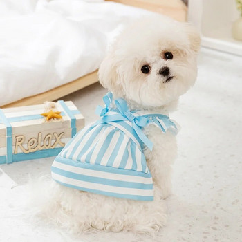 Ριγέ φόρεμα για σκύλους κατοικίδιων ζώων Καλοκαιρινή φούστα για σκύλους Χαριτωμένα ρούχα για κουτάβι Πολυτελή φόρεμα με φιόγκο για γάτα πριγκίπισσα Ρούχα για σκύλους Chihuahua