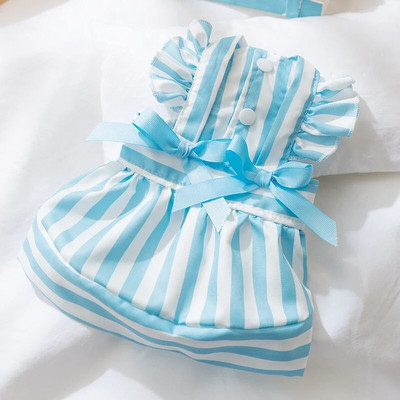 Mājdzīvnieku suns Svītraina kleita Vasaras suņu siksnu svārki Jauki kucēna apģērbi Luksusa Bow Kaķu Princeses Kleita Mājdzīvnieku Tērpi Čivavas Suņu Apģērbi