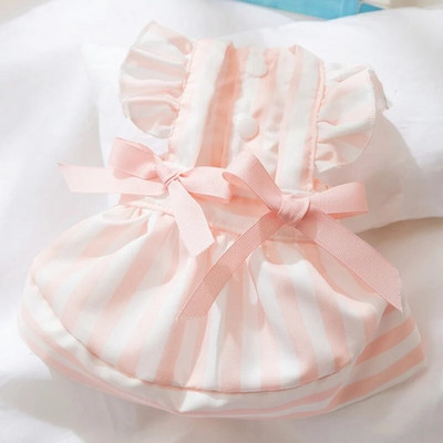 Mājdzīvnieku suns Svītraina kleita Vasaras suņu siksnu svārki Jauki kucēna apģērbi Luksusa Bow Kaķu Princeses Kleita Mājdzīvnieku Tērpi Čivavas Suņu Apģērbi