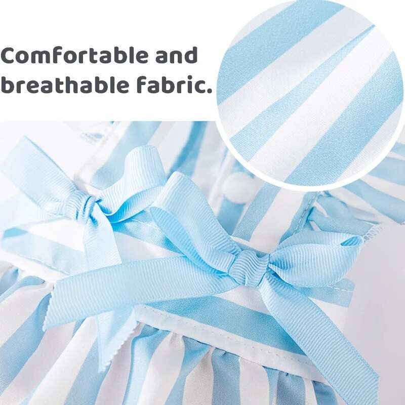 Mājdzīvnieku suns Svītraina kleita Vasaras suņu siksnu svārki Jauki kucēna apģērbi Luksusa Bow Kaķu Princeses Kleita Mājdzīvnieku Tērpi Čivavas Suņu Apģērbi