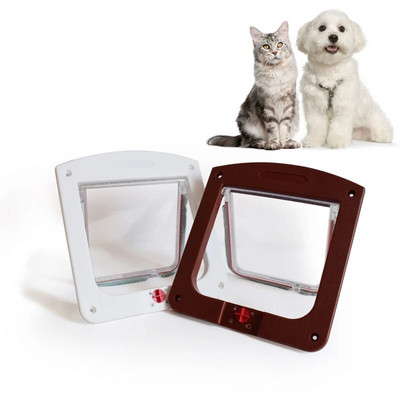 Pets Gate 4 Way Lockable Dog Cat Kitten Puppy Door No-Toxic Security Flap Door For Small Dogs Dog Accessories Pet Supplies
