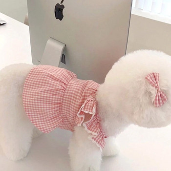Καλοκαιρινό φόρεμα με δαντέλα για κατοικίδια Χαριτωμένο καρό φόρεμα σκυλιών Teddy ροζ φόρεμα πριγκίπισσας Puppy Soft Camisole Puppy Νυφικό XS-XL