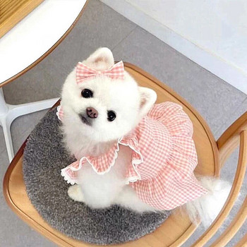 Лятна дантелена рокля за домашни любимци Сладка карирана рокля за куче Теди Розова рокля на принцеса Кученце Мека камизолка Сватбена рокля за кученца XS-XL