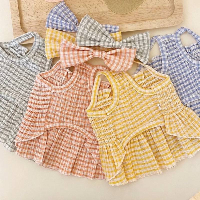 Printsessi stiilis koerakleidid Lemmiklooma ruuduline kleit väikesele ja keskmisele koerale Suvised kutsikarõivad Armas supender kassi seelik Chihuahua riided