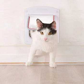 Врата за котки 4-посочна заключваща врата за домашни любимци, удобен безопасен достъп за вашите домашни любимци Перфектната врата за котки