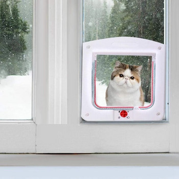 Врата за котки 4-посочна заключваща врата за домашни любимци, удобен безопасен достъп за вашите домашни любимци Перфектната врата за котки