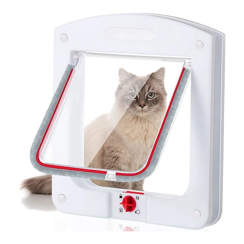 Ușă pentru pisici Ușă de blocare pentru animale de companie cu 4 căi, acces convenabil și în siguranță pentru animalele dvs. Ușa perfectă pentru pisici