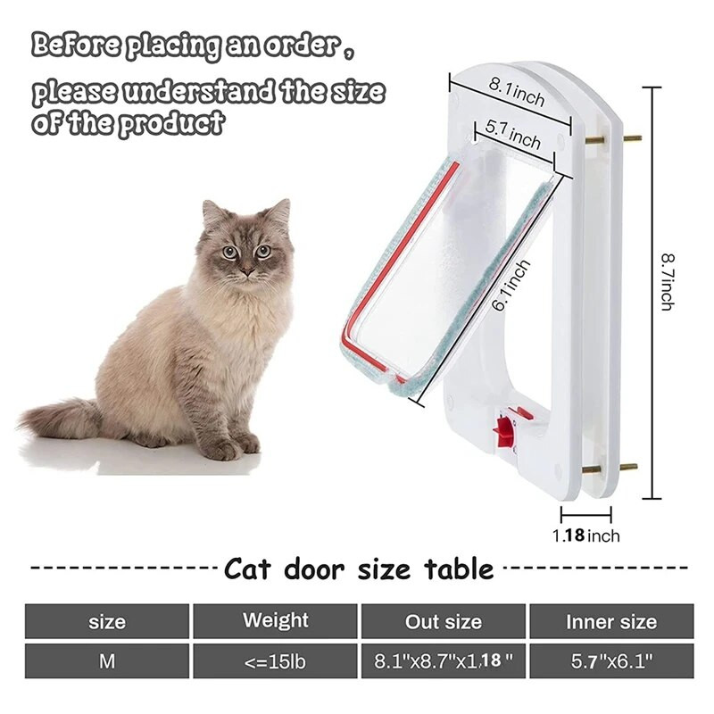 Ușă pentru pisici Ușă de blocare pentru animale de companie cu 4 căi, acces convenabil și în siguranță pentru animalele dvs. Ușa perfectă pentru pisici