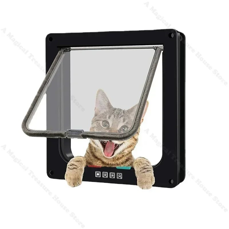 Viedās mājdzīvnieku durvis, četrvirzienu bloķēšanas drošības slēdzene ABS plastmasas suņu kaķu atloka durvis, vadāmas, virziena slēdža durvis, mazo mājdzīvnieku piederumi