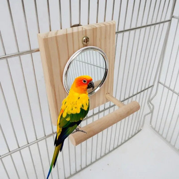 Y1UB Огледало за птици с висяща стойка за костур Играчка Папагал Клетка за птици Стойки за вълнисти папагалчета