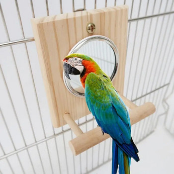 Y1UB Bird Mirror with Perch Hanging Stand Toy Parrot Birdcage Stand for Budgies