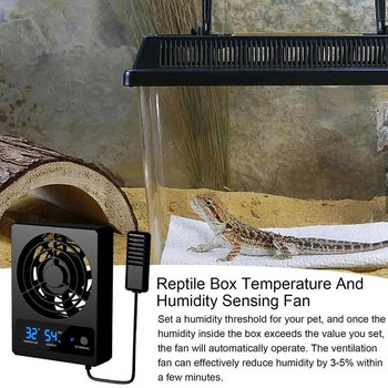 Вентилационен вентилатор за заграждение за влечуги Интелигентен вентилатор за охлаждане с LED дисплей Силен вятър Нисък шум за земноводни Влечуги Змии