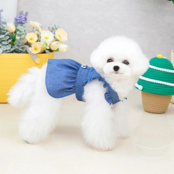 Καλοκαιρινό φόρεμα για σκύλους Φόρεμα με τζιν φούστα με λουρί για θηλυκά σκυλιά Ρούχα για κουτάβια γάτα κατοικίδιων ζώων Στολή Pomeranian Poodle Bichon Jean