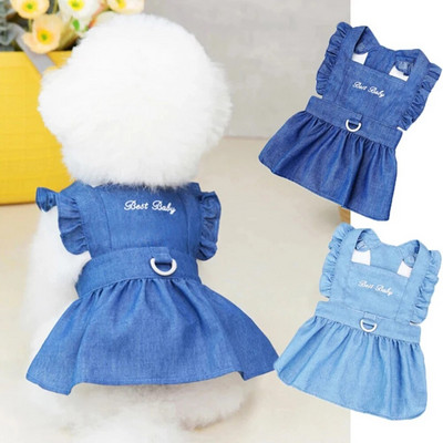 Rochie de vară pentru câini Fusta din blugi Rochii cu ham pentru femele de câini Haine pentru cățeluși Pomeranian Maltez Pudel Bichon Jean Costum