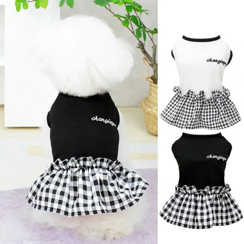 Odjeća za pse za kućne ljubimce Haljina za kućne ljubimce s okruglim izrezom Preslatka, mekana, udobna, rešetkasta spojena oprema za kućne ljubimce bez rukava