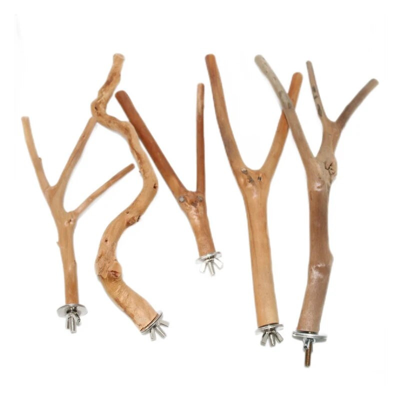 Dabīgā koka papagaiļu nūja mājdzīvnieku putnu būra statīvs, ķepu slīpēšana, tīras rotaļlietas papagaiļu papagailim mājdzīvnieku būru piederumi