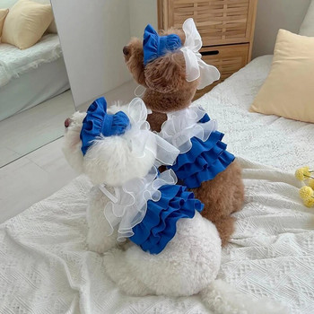 Модна кученце синя рокля торта пола пролет лято домашен любимец котка куче дрехи за Теди бишон померан малко куче дизайнерски дрехи