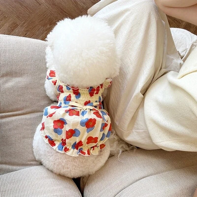 Modes vasaras plānā mājdzīvnieku princeses kleita jauka puķu suņu kleita kaķu drēbes Bichon Jorkšīras vasaras mazo suņu apģērbi elpojoši