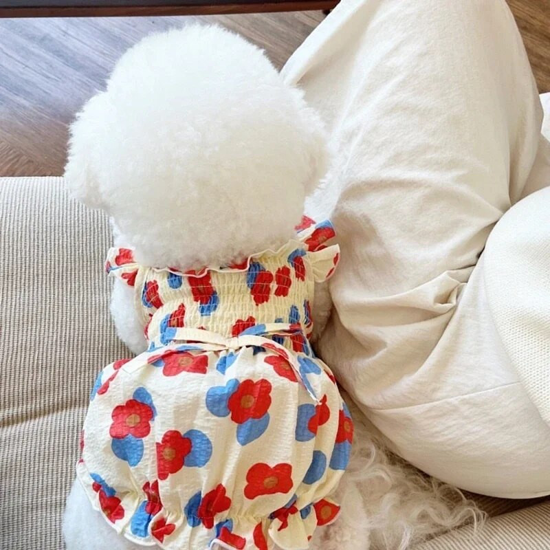 Modes vasaras plānā mājdzīvnieku princeses kleita jauka puķu suņu kleita kaķu drēbes Bichon Jorkšīras vasaras mazo suņu apģērbi elpojoši