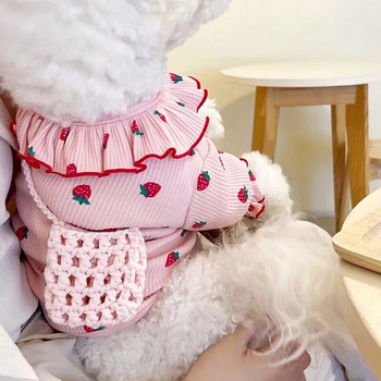 Ροζ φράουλα γιλέκο κουταβιού Λεπτή δαντέλα Ρούχα για κατοικίδια Teddy Άνετο καλοκαιρινό φόρεμα για σκύλους κατοικίδιων ζώων Φρούτα ρούχα για σκύλους Αξεσουάρ