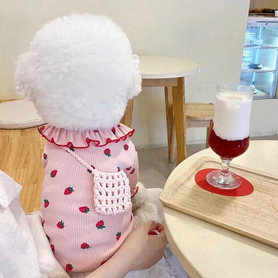 Pink Strawberry Puppy Vest Tanka čipka Odjeća za kućne ljubimce Teddy Ugodna ljetna haljina Kućni ljubimac Pas Voće Odjeća Dodaci za pse