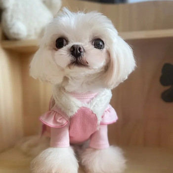 Χαριτωμένο κατοικίδιο ζώο βελούδινο φόρεμα πριγκίπισσας Φούστα με λουράκι Σκύλος Μικρά ιπτάμενα μανίκια Βάση παλτό κουταβιού Χειμερινά ρούχα για σκύλους Φούστα μπάλα Ρούχα σκύλου