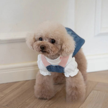Φορέματα για σκύλους για κουτάβι Φούστα τζιν με αντίθεση Χρώμα για σκύλους Ζαρτιέρες Χαριτωμένα ρούχα για γάτες και σκύλους Παλτό αρκουδάκι για μικρά σκυλιά