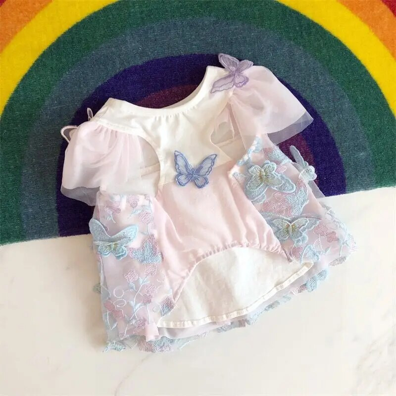 Jauki vasaras suņu apģērbi Tauriņu svārki Mājdzīvnieku apģērbi Suņi Salda kleita kucēniem Kleitas Suņa kostīms Maza franču buldoga apdruka