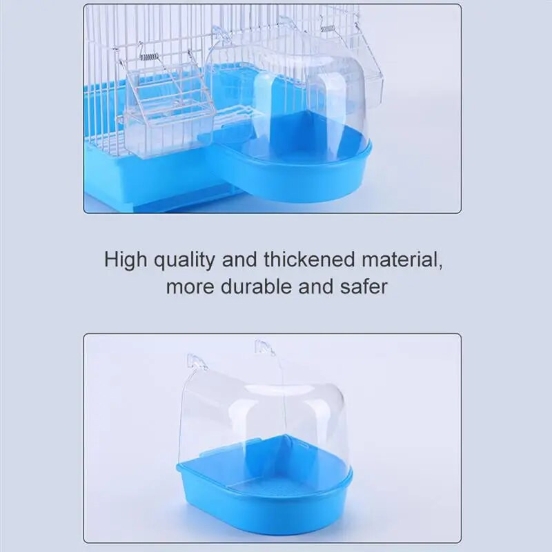 Papagáj madár fürdőkád Madár vizes fürdődoboz akasztós kampókkal Átlátszó madárfürdőkád ketrec zuhany álló papagáj madárfürdő