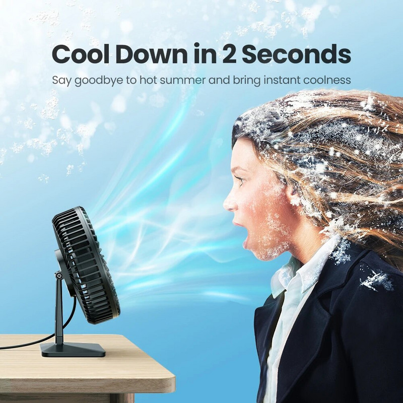 GAIATOP USB lauaventilaator 90° pöörlemise reguleerimisega kaasaskantav jahutusventilaator 4 kiirusega ülivaiksed võimsad mini lauaventilaatorid kodukontori jaoks