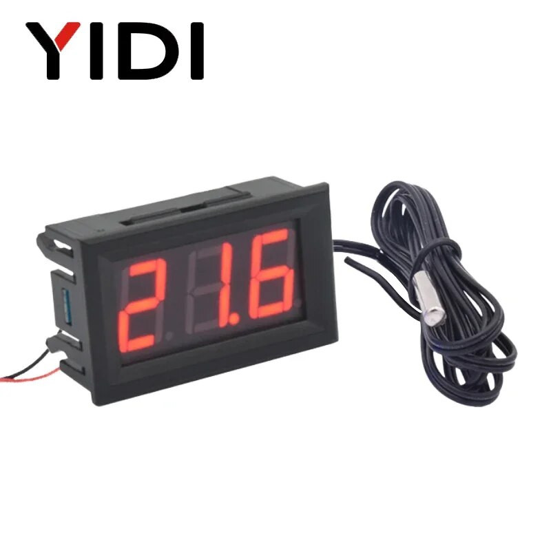 0,56 LED skaitmeninis termometras DC 5-12V 12V automobilio inkubatorius akvariumo temperatūros zondas jutiklis matuoklis detektorius orų stoties monitorius