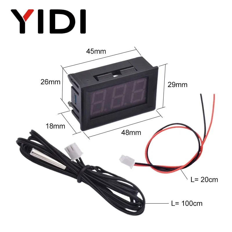 0,56 LED skaitmeninis termometras DC 5-12V 12V automobilio inkubatorius akvariumo temperatūros zondas jutiklis matuoklis detektorius orų stoties monitorius