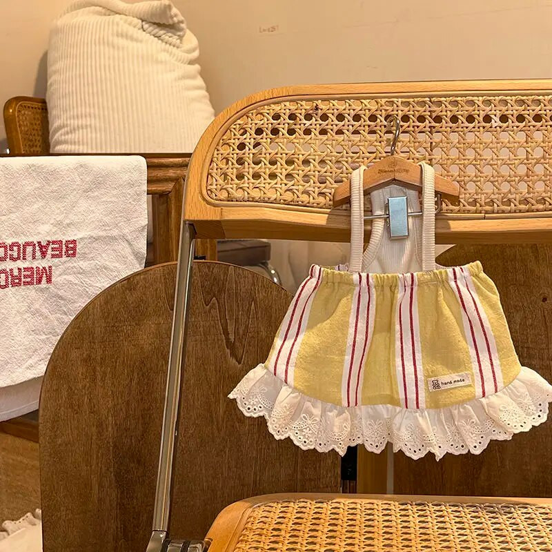 Haljina s trakama za kućne ljubimce Haljina s prugama za pse Ljetne pruge Retro ruralna haljina s naramenicama Yorkshire Teddy Bear Haljina za kućne ljubimce Haljine za pse za male pse