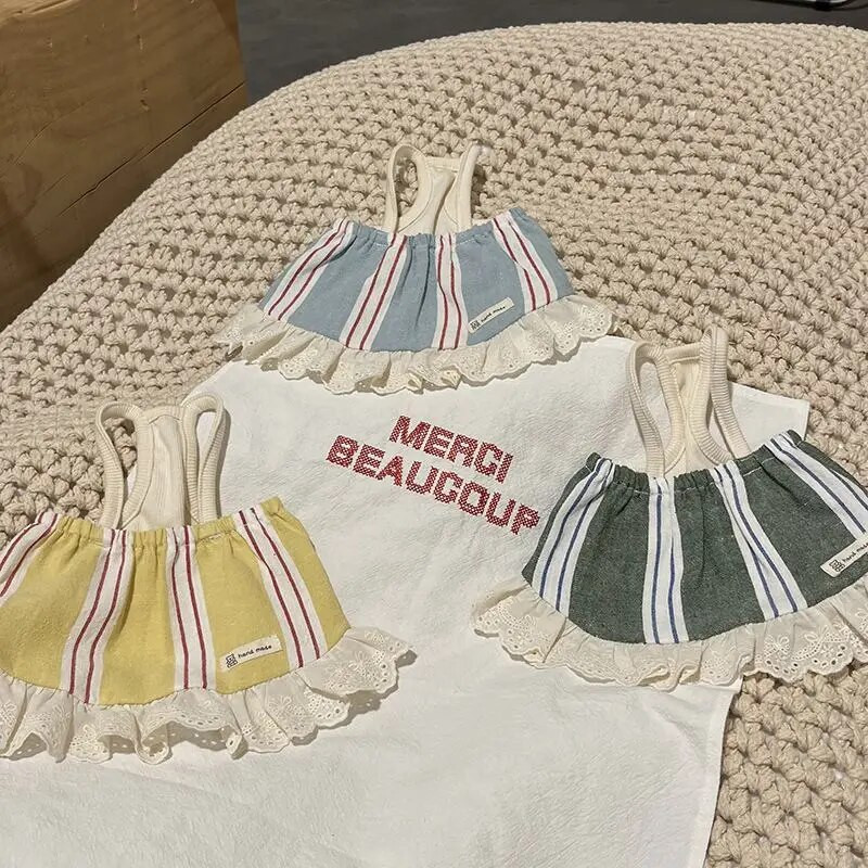 Haljina s trakama za kućne ljubimce Haljina s prugama za pse Ljetne pruge Retro ruralna haljina s naramenicama Yorkshire Teddy Bear Haljina za kućne ljubimce Haljine za pse za male pse