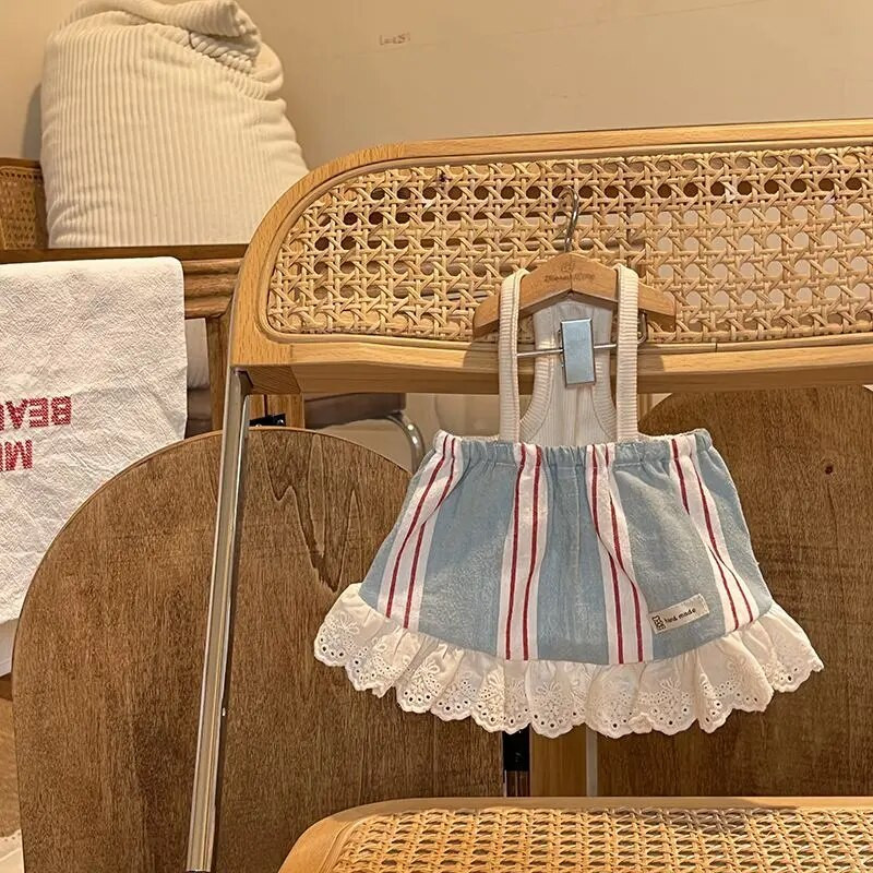 Haljina s trakama za kućne ljubimce Haljina s prugama za pse Ljetne pruge Retro ruralna haljina s naramenicama Yorkshire Teddy Bear Haljina za kućne ljubimce Haljine za pse za male pse