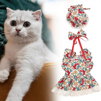 Χαριτωμένα καπέλα για σκύλους Φόρεμα για κατοικίδια με λουλουδάτο σχέδιο Σετ φόρεμα για κατοικίδια με λουλούδια ρούχα για μικρά σκυλιά γάτες σε ειδικές περιστάσεις