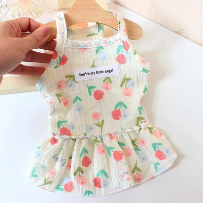 Bumbac INS Cireș Fusta cățeluș Haine pentru câini Rochii pomeranian pentru câini de talie mică Fusta cu bretele florale de vară Îmbrăcăminte pentru cățeluși