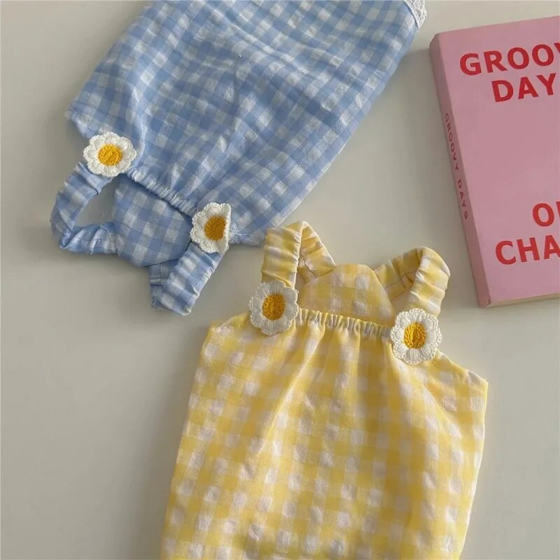 Καλοκαιρινό λουλούδι κατοικίδιο καρό φόρεμα σκύλου Πριγκίπισσα ζαρτιέ φόρεμα σκύλου Ρούχα για γάτα Teddy μικρό κουτάβι ρούχα Ρούχα για κουτάβι