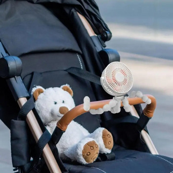 Вентилатор за бебешка количка Преносим вентилатор с 360 въртящ се гъвкав статив 5 скорости, работещ с батерии, вентилатор с щипка, 2400mAh ръчен настолен вентилатор