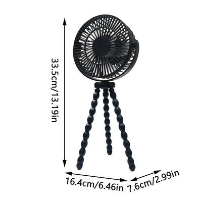 Baby jalutuskäru ventilaator Kaasaskantav ventilaator koos 360 pöörleva painduva statiiviga, 5 kiirust akutoitega klambriga ventilaatoriga 2400 mAh käeshoitav lauaventilaator