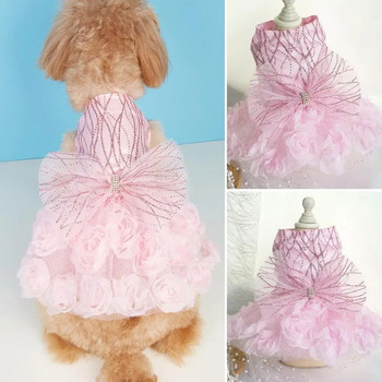Сватбена рокля с розово куче Булчински сватбен костюм Кученце Рокли на принцеса за малки кучета Луксозни дрехи за кучета Померан Чихуахуа