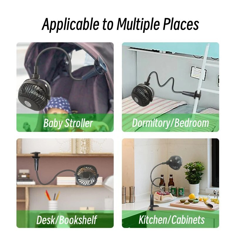 Hordozható asztali klipventilátor rugalmasan állítható konzollal USB elektromos otthoni irodai hűtés ventilátor csendes 3 sebességes erős szél