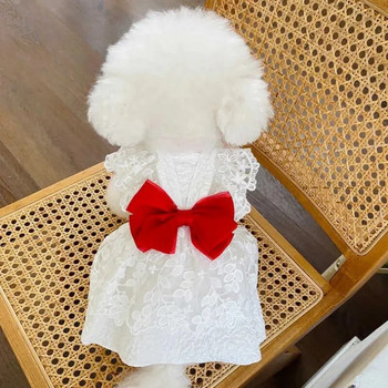 Ins Fashion Lace Καλοκαιρινά ρούχα για σκύλους Νυφικό Φιόγκο Δαντέλα Φόρεμα Teddy Bichon Ρούχα για σκύλους Χαβάης Φόρεμα για σκύλους Χαριτωμένα ρούχα για κουτάβι