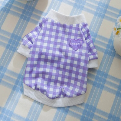 Lilla ruuduline koeravest Kevadine uus lemmikloomapaar, kaisu, kahe jalaga riided Suvine koerakleit kutsikate riietus XS-XL