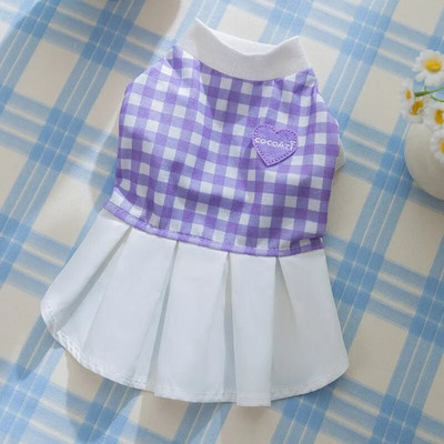 Lilla ruuduline koeravest Kevadine uus lemmikloomapaar, kaisu, kahe jalaga riided Suvine koerakleit kutsikate riietus XS-XL